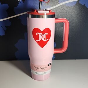 Juicy Couture Pink Stainless Steel Tumbler with Red Heart 31.5 Oz